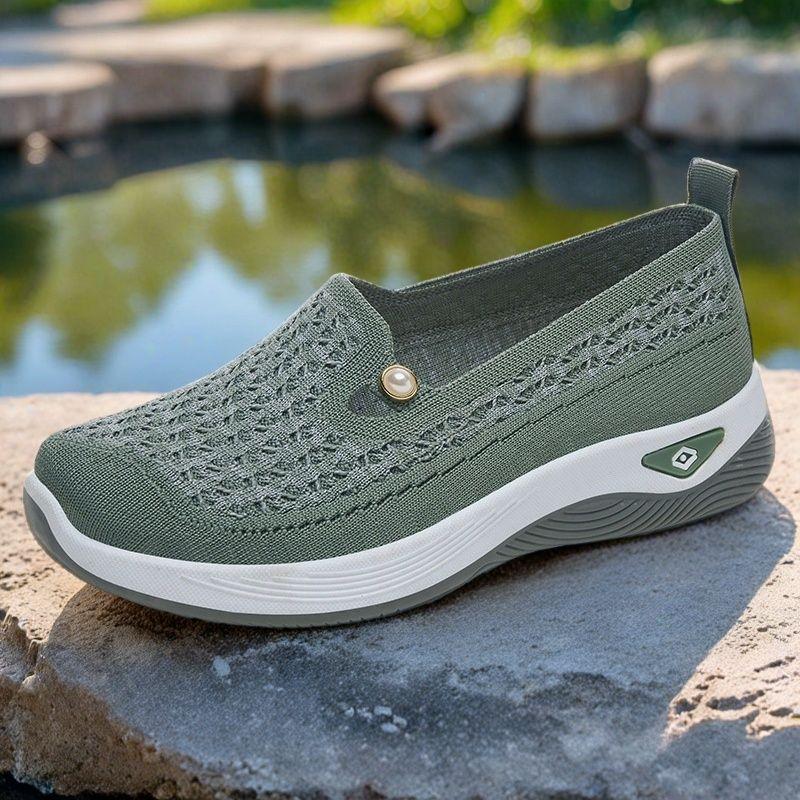 Новые летние ажурные женские туфли из ткани, нескользящие, сетчатые, дышащие, повседневные туфли для людей среднего и пожилого возраста