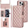 Crossbody Wrist Strap Phone Case for IPhone 13 12 Mini 16 15 14 11 Pro Max XS XR 7 8 Plus Wallet with Card Holder Leather Cover