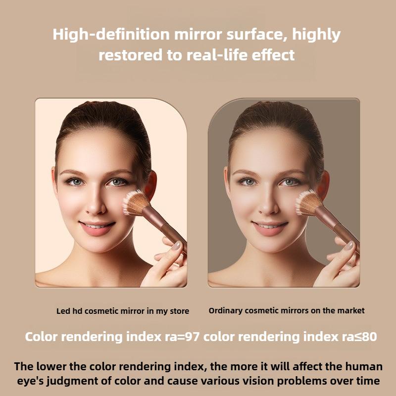 3Colors Foldable HD Makeup Mirror Intelligent Touch Control Adjustable Light LED Cosmetic Mirror Type-c Charging for Girls&Women