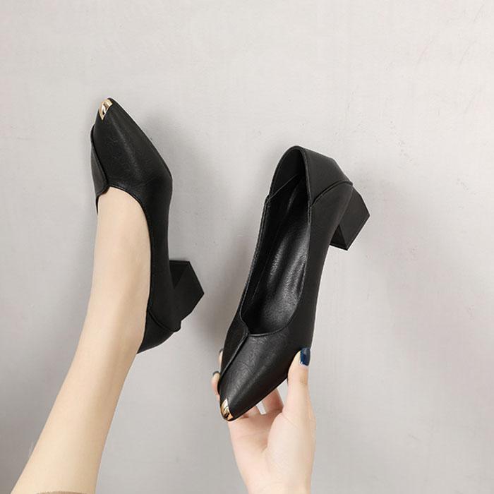 High-heeled Shoes Women's Thick Heels Spring and Summer Korean Version Joker Pointed Shoes Middle School Shoes with Work Shoes