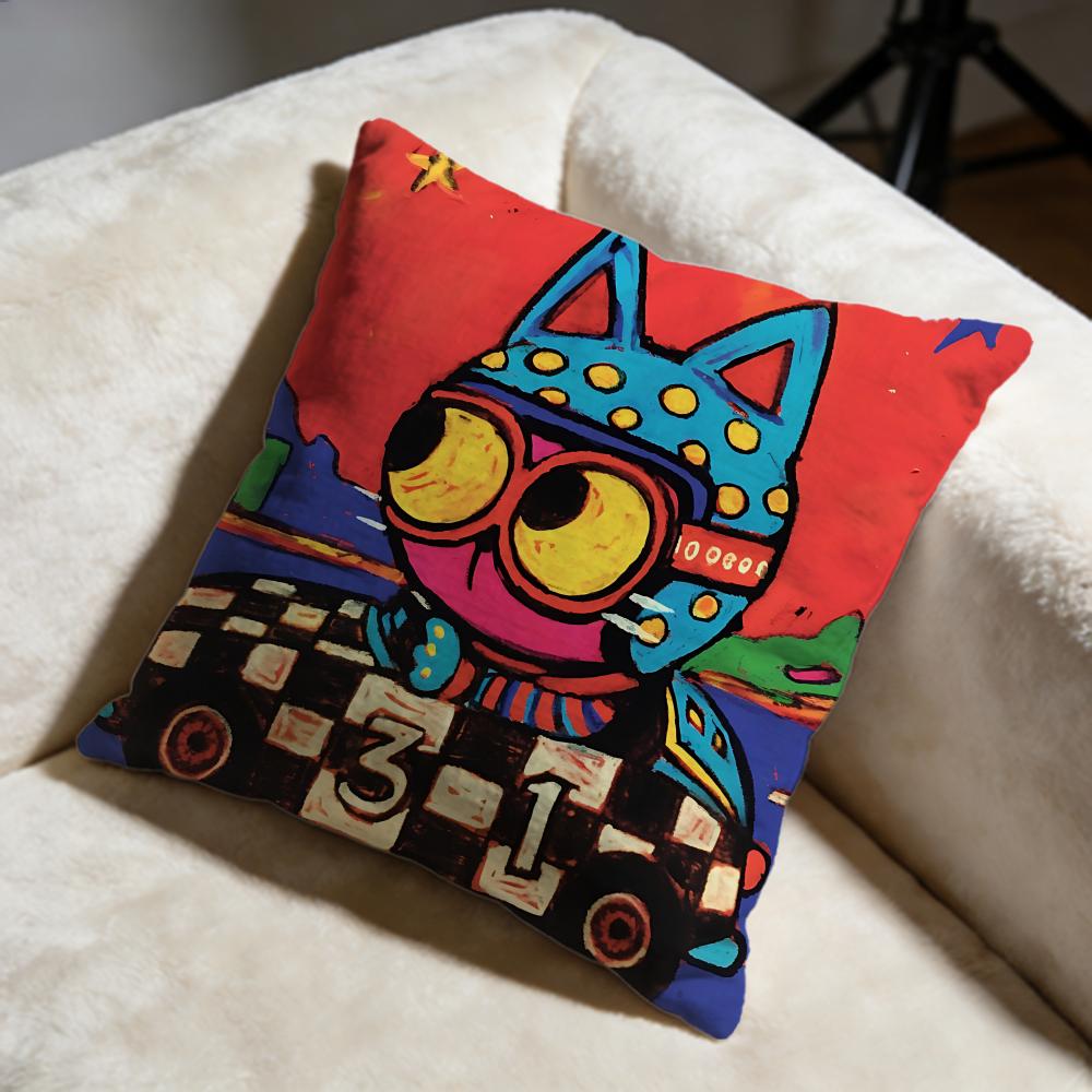 Driving Cat Cushion Cover Soft Decorative Pillow Case Suitable for Bedroom Sofa Car Travel Use