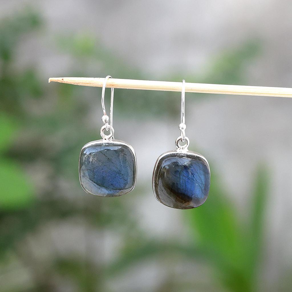 Серебряные серьги с драгоценным камнем лабрадорит, 925 пробы, ювелирное изделие ручной работы, подарок для нее