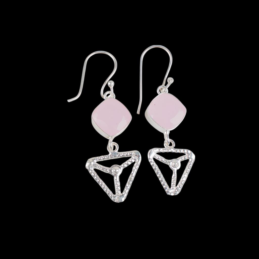 Серьги из серебра 925 пробы с камнем Халцедон Розовый, ручная работа 2.00" EE-45-16