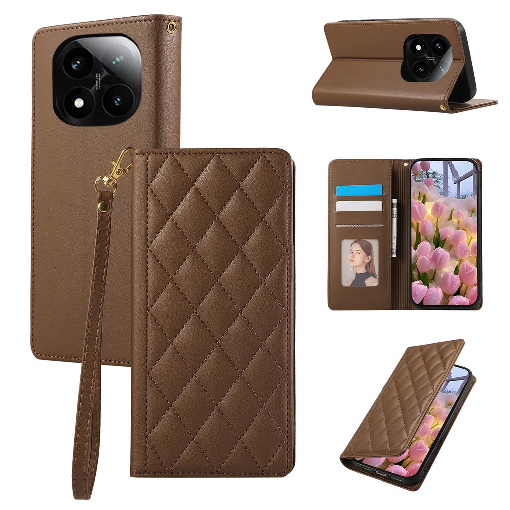 Phone Case For Xiaomi Redmi Note 14 Pro 5G/Note 14 Pro+ 5G/Poco X7 5G ,RFID Blocking Wallet Stand Rhombus Leather Cover with Wrist Strap