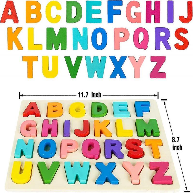 Alphabet Puzzle Wooden Puzzles for Toddlers 1 2 3 4 5 Year Old, ABC Puzzle Shape Alphabet Learning Puzzles Toys with Puzzle Board & Letter Blocks, Pre