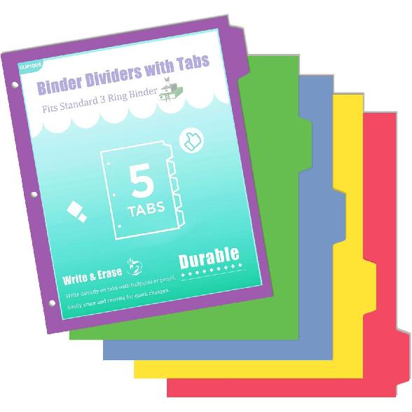 3 Ring Binder Dividers with Tabs - 8-Tab Colorful Plastic Page Dividers for Letter Size (8.5x11), izable Index Tabs, 3 Sets | Reble Rainbow Binder