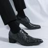 Модные мужские вечерние туфли на высоком каблуке из кожи в европейском и американском стиле для отдыха на природе, модные туфли больших размеров, черные туфли
