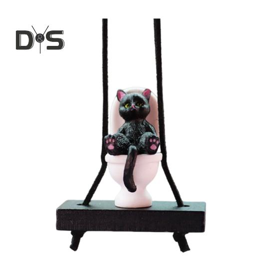 Подвеска для автомобиля в виде унитаза с изображением кота, подвесное украшение для зеркала заднего вида с шнурком, юмористические аксессуары для салона автомобиля