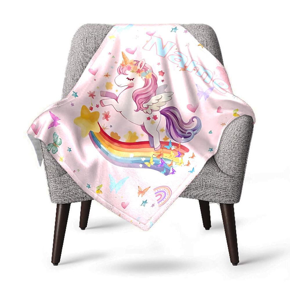 Unicorn Rainbow Personalized Home Customize Your Name Blankets Cozy Soft Lightweight Allseason Multipurpose Blanket For Picnics Sofas Offices Beds