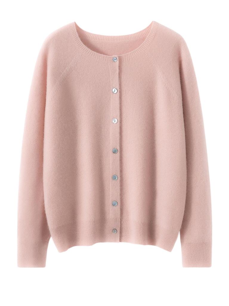 2025 Women's Cashmere Round Neck Cardigan: Solid Color, Loose Knit, Long Sleeve