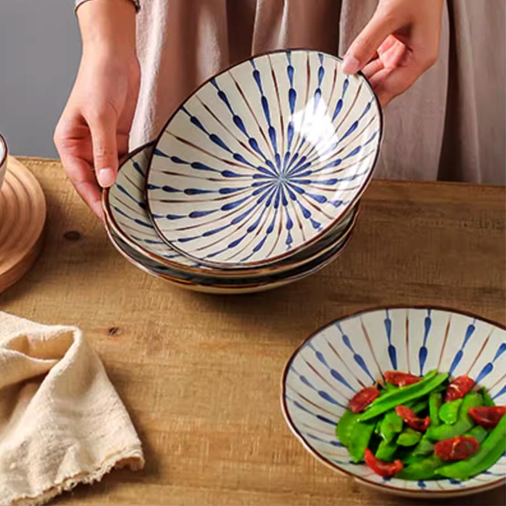 2 шт. Керамические обеденные тарелки японские ретро глубокие круглые обеденные тарелки тарелка для пасты кухонная посуда для микроволновой печи формы для выпечки