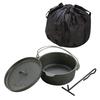 CAPTAIN STAG Camping Barbecue Dutch Oven Set, Cast Iron, 25cm, Lid Lifter and Storage Bag Included, No Seasoning Required UG-3048