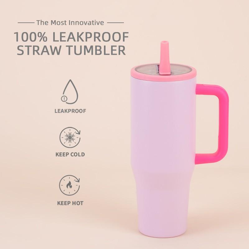 1200ml Double Wall Vacuum Insulated Travel Tumbler With Leakproof Foldable Straw Lid Car Office Outdoor