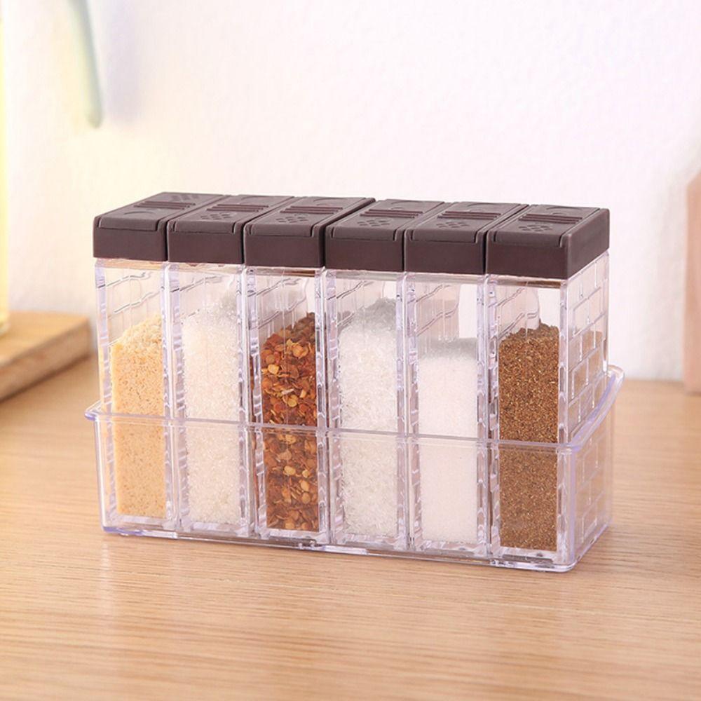 6Pcs/Set Double Opening Cover Spices Container Set Plastic Spice Canister Set Seasoning Bottle BBQ