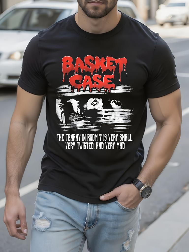 Basket Case Horror Movie Graphic Tee - Horror Film with Twisted Design - Black Casual Horror Movie Fan Apparel T-shirt