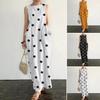 Women Summer Dress Dot Print Color Matching Sleeveless O Neck Loose Big Pockets Plus Size Soft Ankle Length Casual Beach Maxi Dress