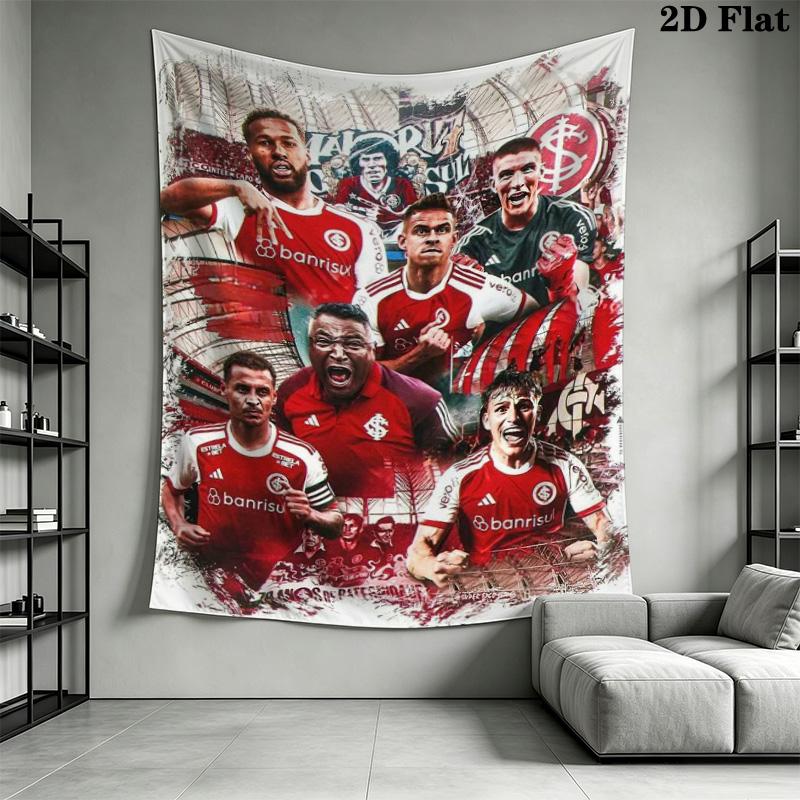 Red Jersey Football Team Collage Tapestry, Soccer Players Portrait Wall Hanging, Wall Art Decor for Fan Bedroom