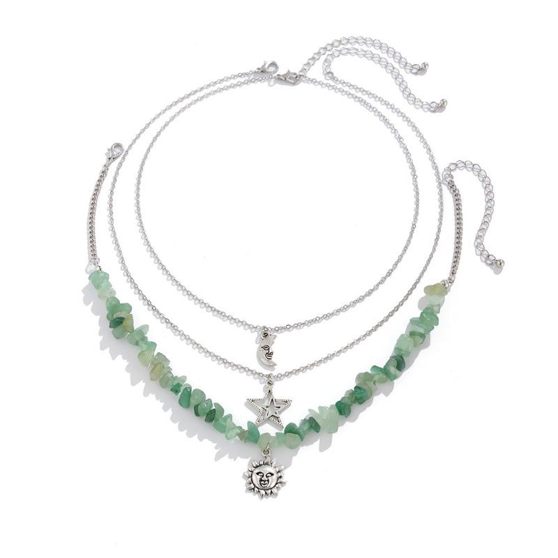 Винтажные многослойные ожерелья для женщин и девочек, милые крутые камни, колье из бисера, кулон в виде солнца, луны, звезды, цепочки, ожерелье, ювелирные изделия, подарок друзьям