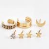 Золотая пятиконечная звезда и луна, полный бриллиант, зажим для ушей, женские серьги, комплект, костюм, трендовый стиль в стиле панк