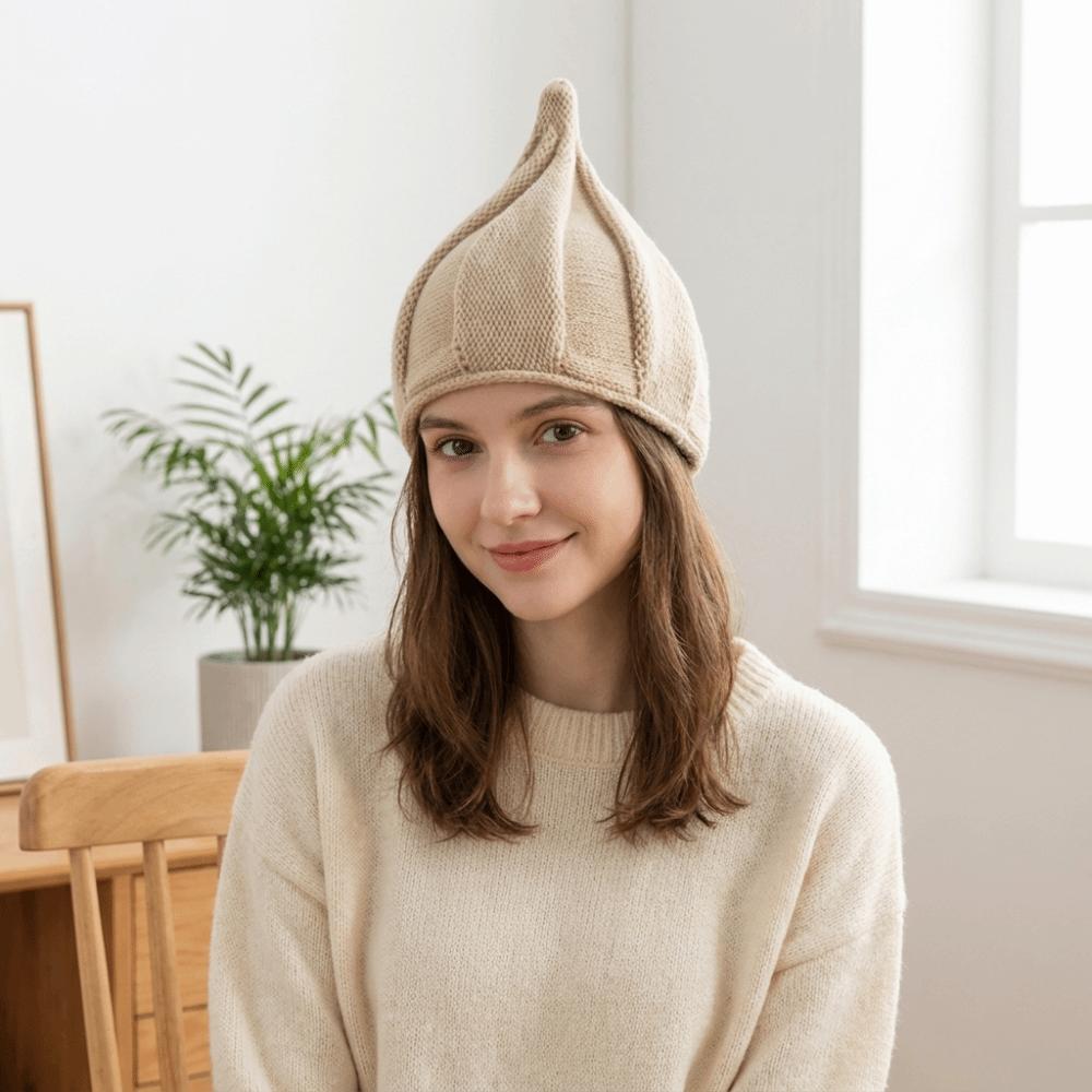 Korean Style Knitted Beanie Hat Twist Pullover Hat Simple Nipple Hat Outdoor