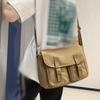 Simple Vintage Messenger Shoulder Bag, Unisex Lightweight Buckle Decor Shoulder Bag, Retro Casual Square Canvas Bag For School