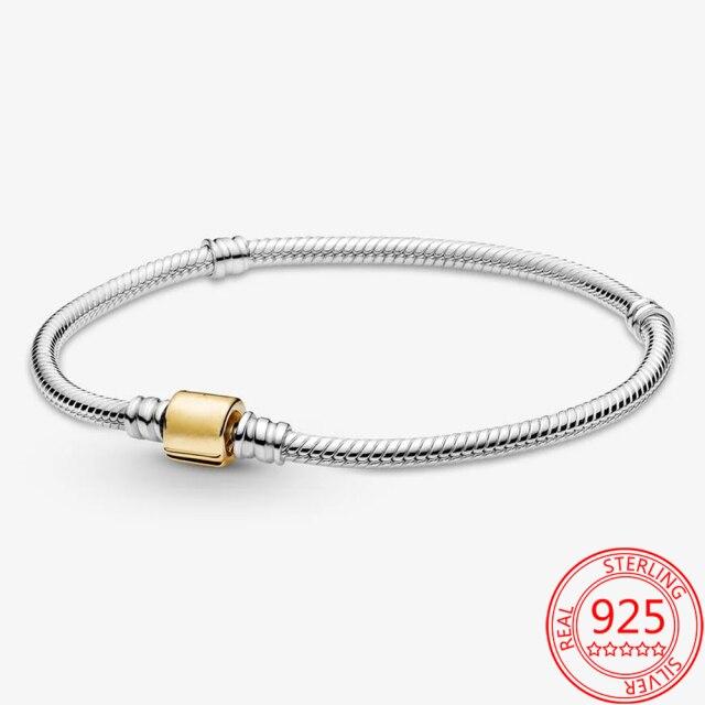 Оригинальный настоящий 100% стерлингового серебра S925 пробы браслет с застежкой в виде сердца с синими драгоценными камнями, подходящий для подарка с подвесками из серебра 925 пробы