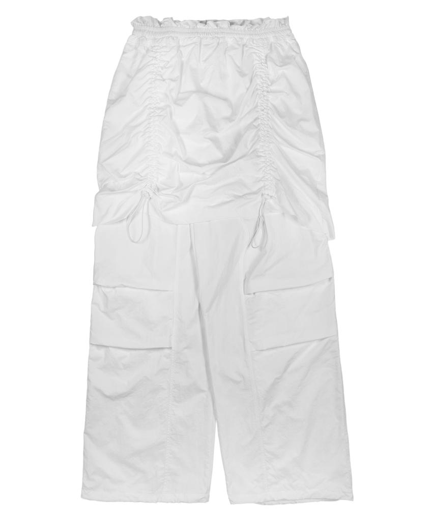 HOLYNUMBER7 Front String Tuck Frill Elastic Waist Skirt Pants_White