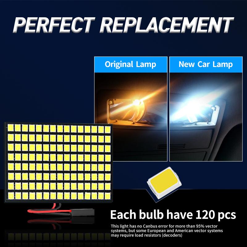 4pcs Car Panel Light Reading Room Lights Auto Interior Dome Trunk Lamp Door Bulb for T10 LED 2835 120SMD Super Bright White