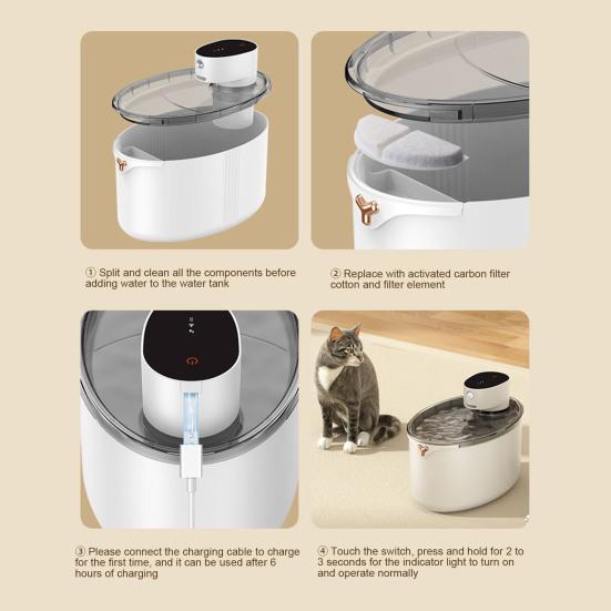 2.5L беспроводной фонтан для кошек с питанием от батареек автоматический беспроводной диспенсер для воды для домашних животных