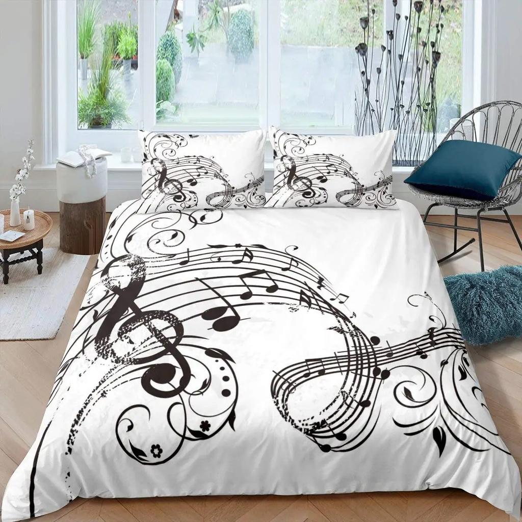 Комплект постельного белья с музыкальными нотами Queen Size, постельный комплект с рок-музыкой для мальчиков и девочек, цветные наушники, радио, мягкий комплект постельного белья