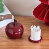 Ceramic Red Fruit Toothpick Dispenser Dental Floss Toothpick Holder Home Office Restaurant Kitchen Desktop Toothpick Organizer Container