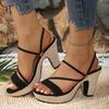 Модные женские черные босоножки на массивном каблуке Лето 2025 Модные эспадрильи Платформенные сандалии Женские с ремешком на пятке Высокий каблук Sandalias Mujer