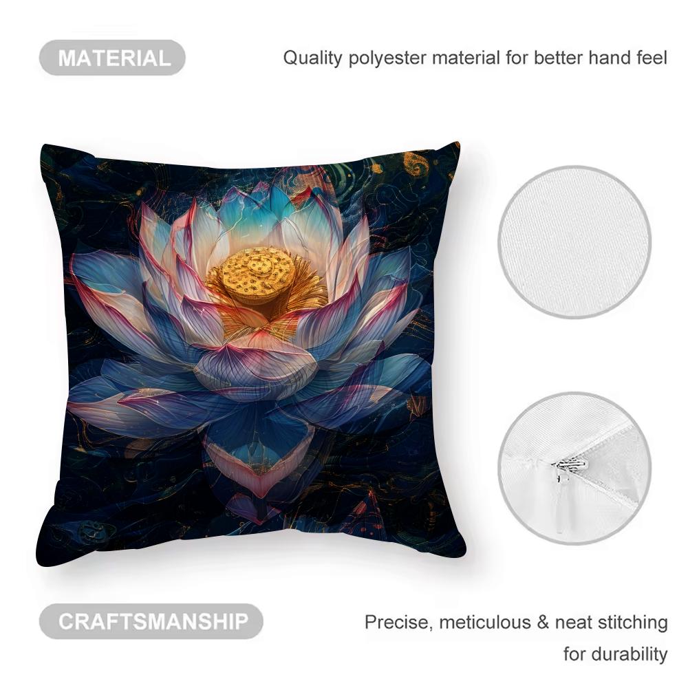 Fashion Lotus Cushion Cover Anti-dustmite Pillowcase Invisible Zipper Silky Short Plush Sofa Cushion Cover