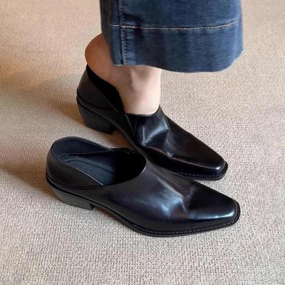 Элегантные лоферы слипоны Женские Весна Лето Новый стиль Квадратный носок Индивидуальность Маленькие кожаные туфли Средний каблук Для работы Одиночные