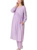 Пижама для беременных с открытым передом и длинными рукавами, хлопковая смесь, мягкая, гладкая, с переключением, сборками, для госпитализации, размер L, фиолетовая [ANGELIEBE] дородовая/послеродовая