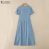ZANZEA Women Casual Round Neck Solid Color Summer Short Sleeve Dress