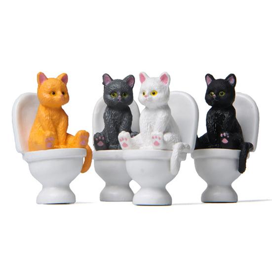 Rust-proof Mini Cat Model Useful Decoration Accessories Vivid Expression Toilet Sittting Posture Party Favor School Project Figures