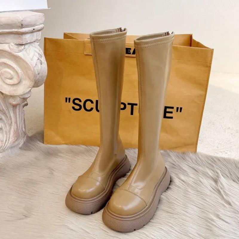Женские резиновые сапоги осень-зима 2025, зимняя обувь, низкий каблук, длинные ботильоны, круглый носок, платформа, дождевые сапоги до колена, боты для женщин