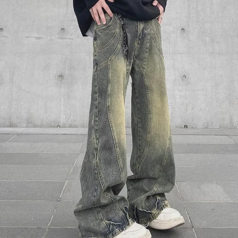 Мужские модные расклешенные джинсы широкого кроя в винтажном желтом цвете