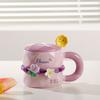 High Value Tulip Set Home Ceramic Cup with Lid and Spoon Mug Cartoon Smiley Office Water Cup Gift