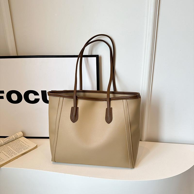Stylish Retro Large Capacity Tote Bag For Women Ideal For Daily Commuting In White Brown Black And Khaki