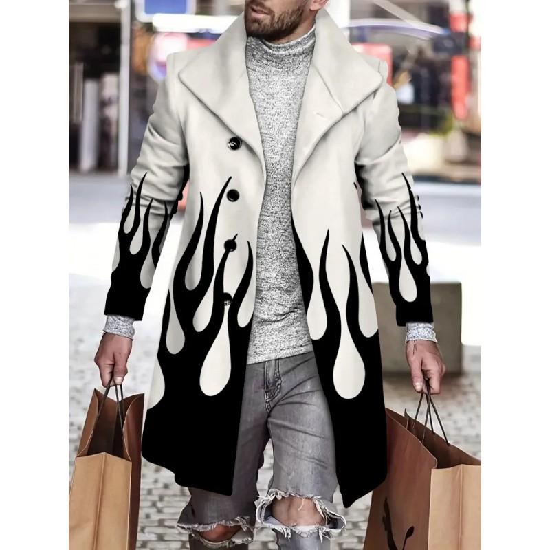 Mens Slim Fit Mid-Length Wool Blend Coat Striped Printed Casual Winter Outerwear 24-35 Years Old