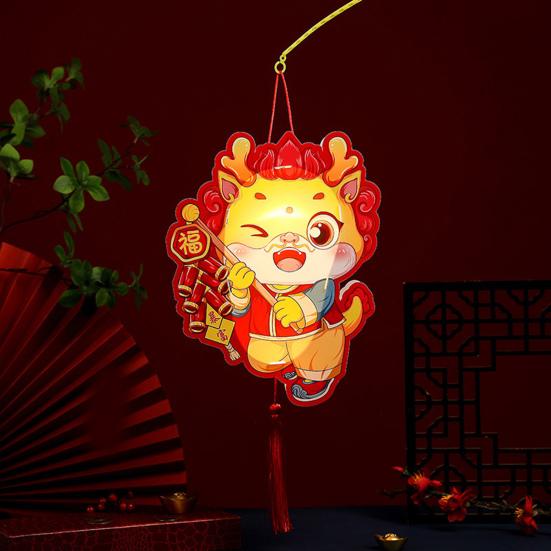 Ручные фонарики Года Дракона, милый мультяшный дизайн, ручной фонарь с четким принтом и зашифрованными кисточками