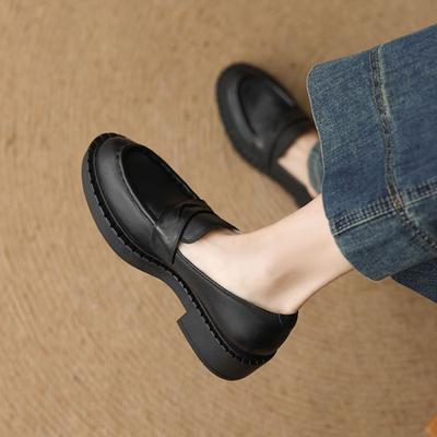 Новый чехол для стопы, одна педаль, кожаная обувь на четыре сезона, удобная, модная, одинарная обувь, женская, с круглым носком, на толстой подошве, нескользящая подошва из говяжьей кожи, большой с