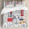 Hipster Duvet Cover London Double Decker Bus Telephone Booth Cab Crown of United Kingdom Big Ben Polyester Quilt Cover Full King