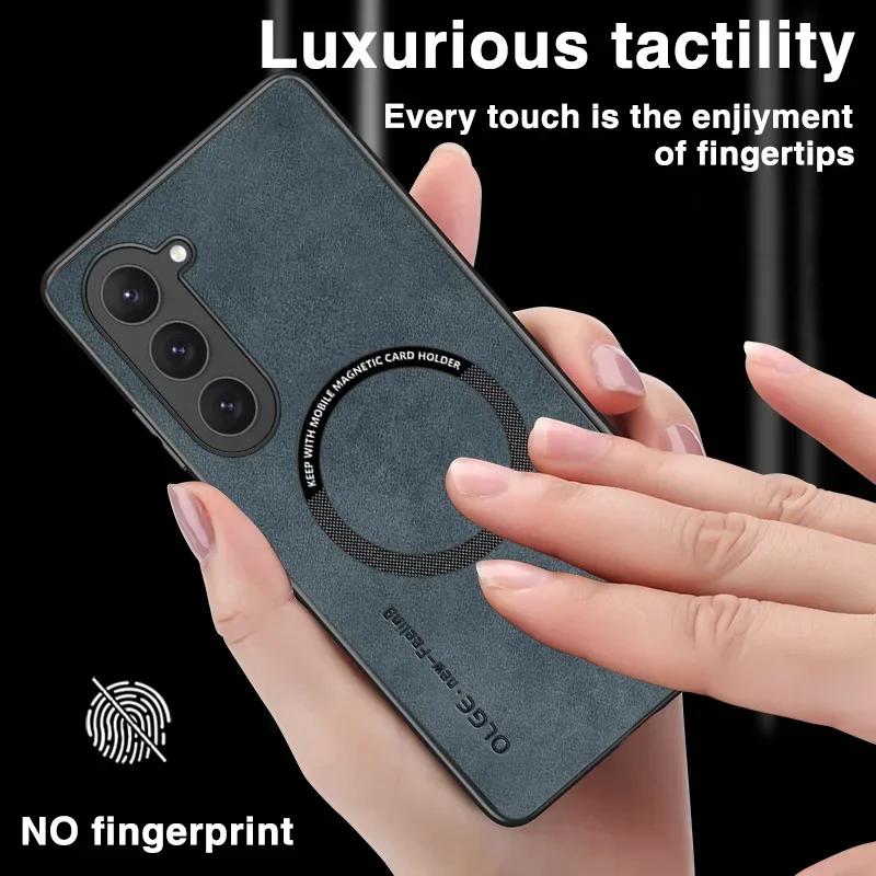 Магнитный кожаный роскошный чехол для Samsung Galaxy S25 S24 S23 S22 Ultra S21 FE Plus Для Magsafe Беспроводная зарядка Ударопрочный чехол