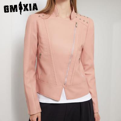 Женский однотонный кожаный мотоциклетный костюм с принтом и бусинами, тонкие весенние и осенние куртки и пальто с длинным рукавом