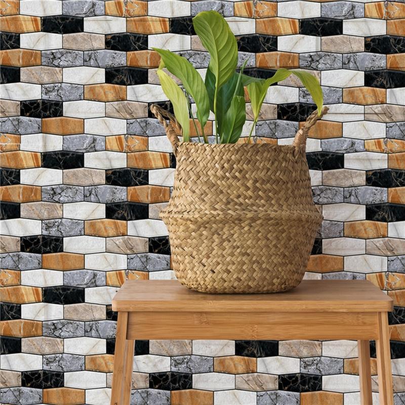 10Pcs 3D Removable Wall Sticker Tile Marbling Brick Self-adhesive Waterproof Kitchen Bathroom Home Decor DIY