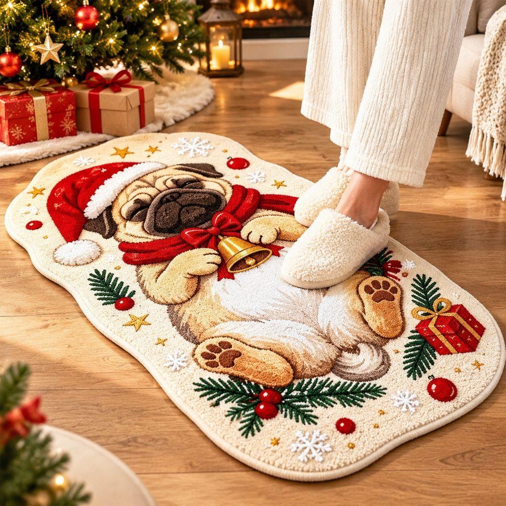 Christmas Theme Pattern Cartoon Doormat Carpet Soft Plush Faux Cashmere Rug Bedroom