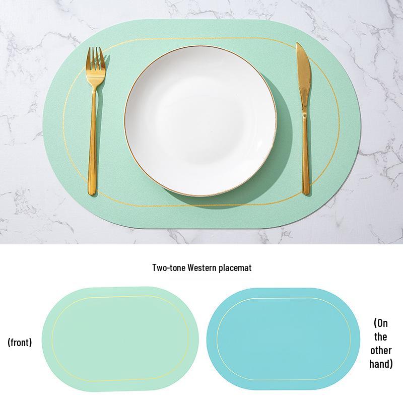 Nordic Two-Tone Oval Leather Placemat - Waterproof, Oil-Proof, Heat-Resistant.